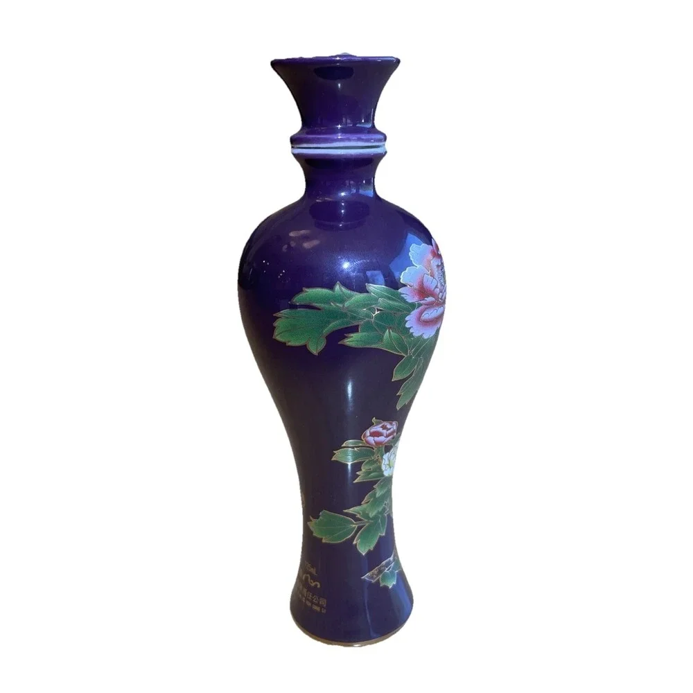 Unique Chinese Empty Alcohol Bottle With Stopper Vase Gold Outlined 125ml Floral